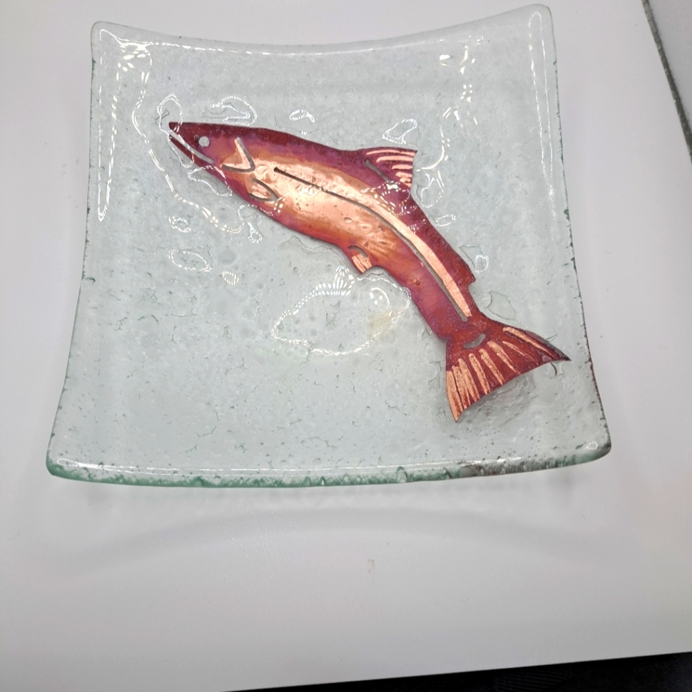 Art Glass and Copper Salmon Plate